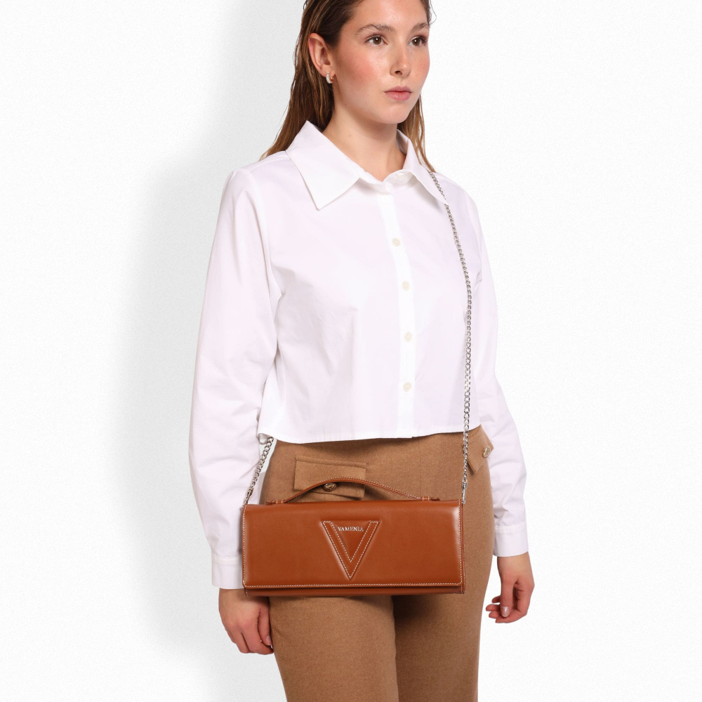 Long clutch made of calf leather in cognac